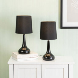 Valuelights Teardrop Pair Of Black Touch Table Lamps With Black Shade And Bulbs - thumbnail 1