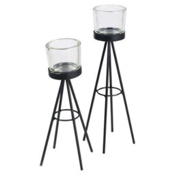 Urbn-Living Urbnliving 2Pcs 8X19Cm & 8X24Cm Tall Metal Tripod Tealight Candle Stick Stand Glass Holder Set - thumbnail 2
