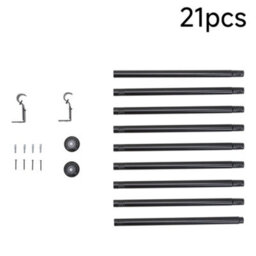 Living And Home Glossy Black Multi-Section Metal Telescopic Curtain Rod And Bracket, 183-366Cm