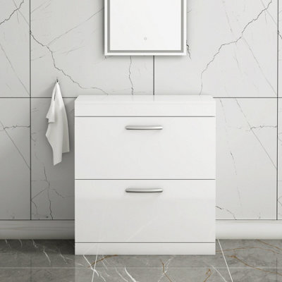 Royal Bathrooms Turin 800mm Gloss White Floor Standing Worktop Vanity Unit - 2 Drawer - image 1