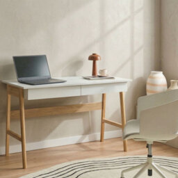 Wyld And Coco Novahome Two-Tone Desk 120 X 60 Cm With 2 Drawers, White And Warm Brown - thumbnail 2