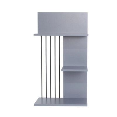 Grey Wall Shelving Unit 3 Tier Bookcase Storage Home Office Wooden Display Shelf Tidy - image 1