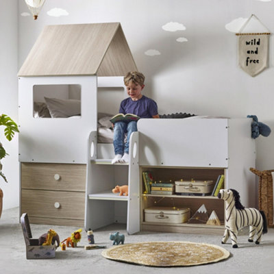 Julian Bowen Orpheus 90Cm Single White And Wood Effect Treehouse Midsleeper Cabin Bed - image 1