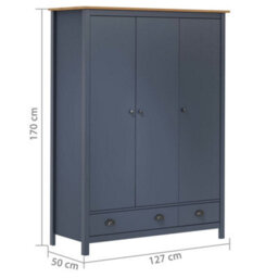Walplus 3-Door Wardrobe Hill Grey 127X50X170 Cm Solid Pine Wood - thumbnail 7