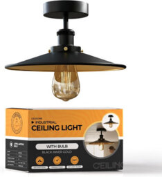 Vintage Semi Flush Ceiling Light Industrial 22Cm Black Inner Gold Metal Lampshade E27 Base Ceiling Lamp Fixture - thumbnail 6