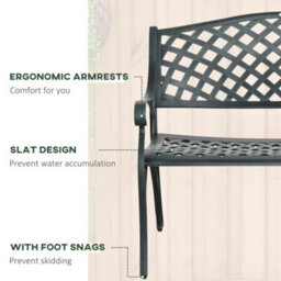 Outsunny Cast Aluminium Garden Bench 2 Seater Antique Park Loveseat, Verdigris - thumbnail 6