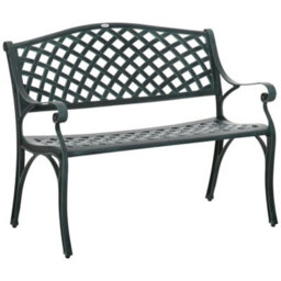 Outsunny Cast Aluminium Garden Bench 2 Seater Antique Park Loveseat, Verdigris - thumbnail 2