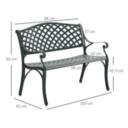 Outsunny Cast Aluminium Garden Bench 2 Seater Antique Park Loveseat, Verdigris - thumbnail 3