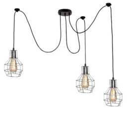 Ledsone Vintage Industrial Spider Chandelier Wire Cage Shade E27 60W Brushed Silver