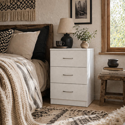 Wyld Haus Yotose 3-Drawer Bedside Table White With Silver Metal Handles, Compact 40 X 35 X 58 Cm - image 1
