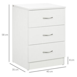 Wyld Haus Yotose 3-Drawer Bedside Table White With Silver Metal Handles, Compact 40 X 35 X 58 Cm - thumbnail 4