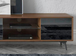 Angel Cerda Stylish Walnut And Black Steel Tv Unit With Mirror Effect Glass - thumbnail 4