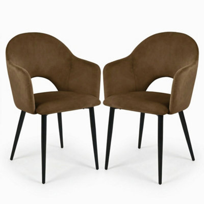 Evre Hailey Brown Velvet Dining Chairs Set Of 2 Upholstered Chairs With Arms & Metal Legs - image 1