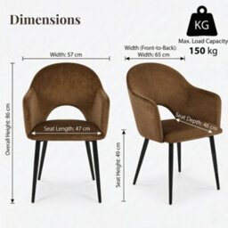 Evre Hailey Brown Velvet Dining Chairs Set Of 2 Upholstered Chairs With Arms & Metal Legs - thumbnail 2