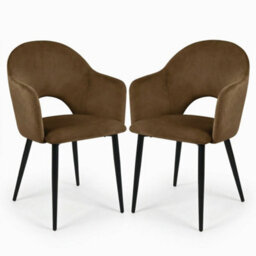 Evre Hailey Brown Velvet Dining Chairs Set Of 2 Upholstered Chairs With Arms & Metal Legs - thumbnail 1