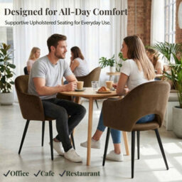 Evre Hailey Brown Velvet Dining Chairs Set Of 2 Upholstered Chairs With Arms & Metal Legs - thumbnail 7