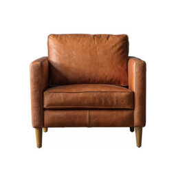 Xample Gallery Osbourne Brown Leather Armchair, Top Grain Leather Upholstery,foam Cushions,solid Wood Frame And Feet,stylish Lounge Chair - thumbnail 7
