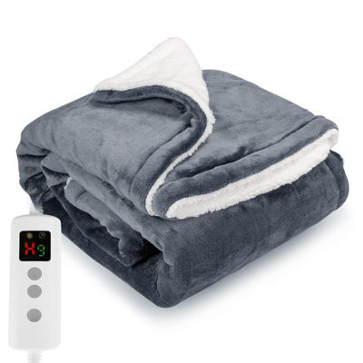 Proaller Heated Blanket Electric Throw 160 X 130 Cm, 10 Levels &1-9 H Timer Auto-Off, Machine Washable, Soft Flannel Sherpa Full