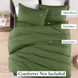 Bedlooms Olive Green Plain Dyed Duvet Cover Complete Bedding Set, Breathable & Anti-Allergic Microfiber, King 230X220Cm - thumbnail 3