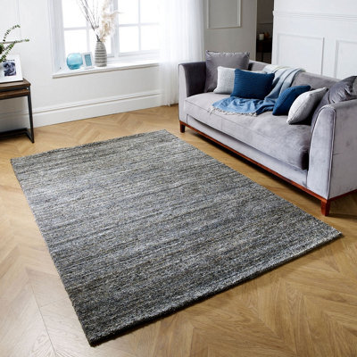 Modern Striped Easy To Clean Grey Wool Rug For Living Room & Bedroom-120Cm X 170Cm - image 1