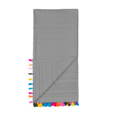 Velosso Grey Velour Tassel Beach Towel 75Cm X 150Cm