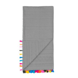 Velosso Grey Velour Tassel Beach Towel 75Cm X 150Cm