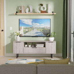 Marsala Ready Assembled Grey Oak Effect Tv Unit & 1 Drawers, (H)56.6Cm X (W)144Cm X (D)39.5Cm - thumbnail 1