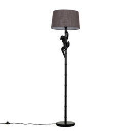 Valuelights George Monkey Animal Quirky Modern Black Floor Lamp With Grey Shade - thumbnail 1