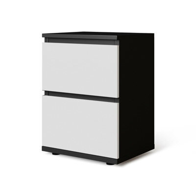 Urbn-Living Urbnliving Height 49Cm 2 Drawer Wooden Bedroom Bedside Cabinet Colour Black Carcass And White Drawers No Handle Nightstand - image 1