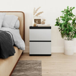 Urbn-Living Urbnliving Height 49Cm 2 Drawer Wooden Bedroom Bedside Cabinet Colour Black Carcass And White Drawers No Handle Nightstand - thumbnail 2