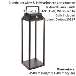 450mm Solar Powered Outdoor Table Lamp - Warm White Led - Textured Black - thumbnail 2