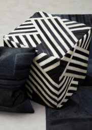 Orsina Bosie Safira Black And White Stripe Leather Pouffe - thumbnail 2