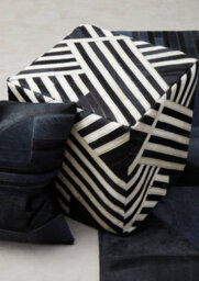 Orsina Bosie Safira Black And White Stripe Leather Pouffe - thumbnail 3