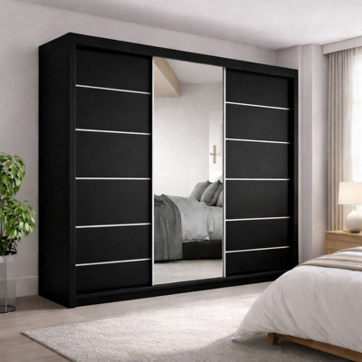 Ie Oslo Wardrobe With Rails & Shelves Sliding Door Wardrobe ( Black, 250 Cm ) - image 1