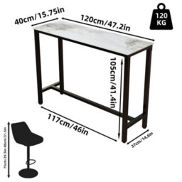 Fativo L120Xw40Xh105Cm Sintered Stone Marble Heavy Duty Kitchen Table Bar Table Pub Dining High Table - thumbnail 2