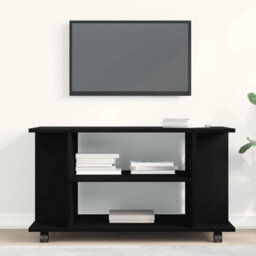 Berkfield Durable Tv Cabinet With Castors Black Oak 80X40X45 Cm Engineered Wood - thumbnail 3