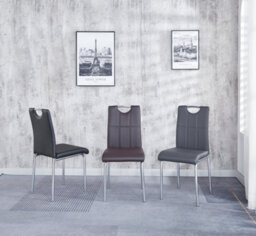 Modernique Set Of 4 Dining Chairs In Faux Leather Chrome Frame Solid Build - thumbnail 6