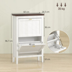 Homcom Shoe Cabinet With 2 Flip Drawers, Narrow Shoe Storage Cabinet, White - thumbnail 3