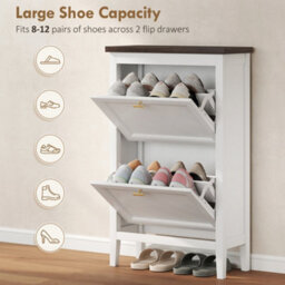Homcom Shoe Cabinet With 2 Flip Drawers, Narrow Shoe Storage Cabinet, White - thumbnail 5