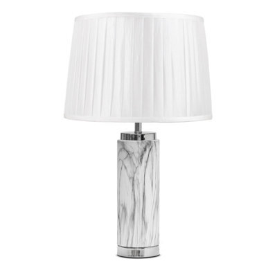 Lighting Supermarket Cylinder Grey Marble Effect Table Lamp With Ivory Pleat Shade - image 1