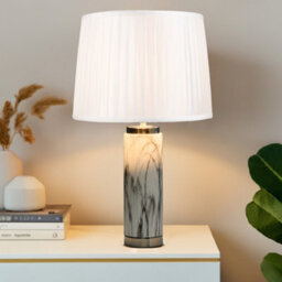 Lighting Supermarket Cylinder Grey Marble Effect Table Lamp With Ivory Pleat Shade - thumbnail 6
