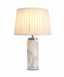 Lighting Supermarket Cylinder Grey Marble Effect Table Lamp With Ivory Pleat Shade - thumbnail 2