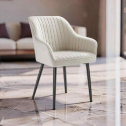 Modern Dining Armchair, Upholstered Velvet Kitchen Chair With Metal Legs, Cappuccino Beige And Ink Black