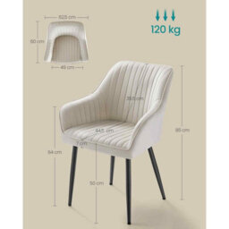 Modern Dining Armchair, Upholstered Velvet Kitchen Chair With Metal Legs, Cappuccino Beige And Ink Black - thumbnail 2