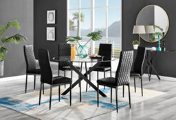 Furniturebox Uk Novara Black Leg 120Cm Round Glass Dining Table & 6 Black Velvet Milan Black Leg Chairs - thumbnail 1