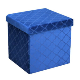 Foldable Velvet Lattice Trellis Storage Box Ottoman Cube 38Cmx38Cm For Bedroom, Living Room, Hallway - Navy - thumbnail 2