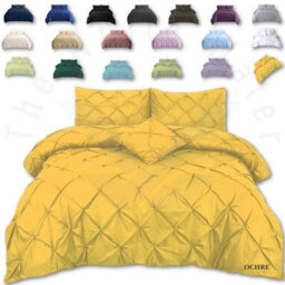 TheWhiteWater Limited Pintuck Duvet Cover Set + Matching Pillowcases, Hand Stitches Quilt Bedding Set - Ochre - thumbnail 1