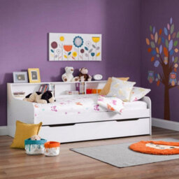 Grace White Wooden Day Bed With Guest Bed Trundle Frame Only - 3Ft Single - thumbnail 2