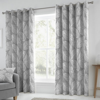 Fusion Matteo 100% Cotton Light Filtering Pair Of Grey Eyelet Curtains - image 1