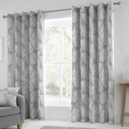 Fusion Matteo 100% Cotton Light Filtering Pair Of Grey Eyelet Curtains - thumbnail 1